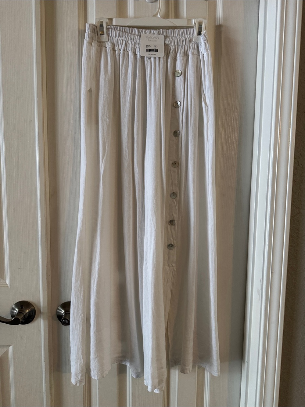 White Button-Front Maxi Skirt Pant with Elastic Waist
